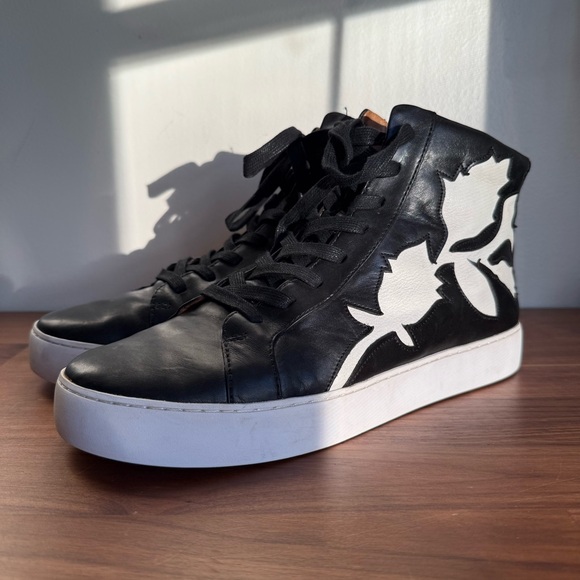 Frye Lena Floral High Too black leather sneakers, size 11 - Picture 2 of 12